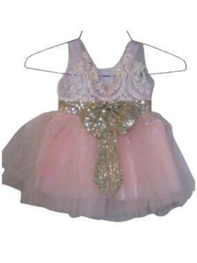 Milediiy 2T Peach Satin Lace and Sequin Party Dress